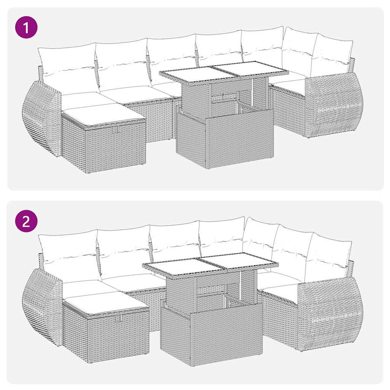 vidaXL 8 Piece Garden Sofa Set with Cushions Grey Poly Rattan