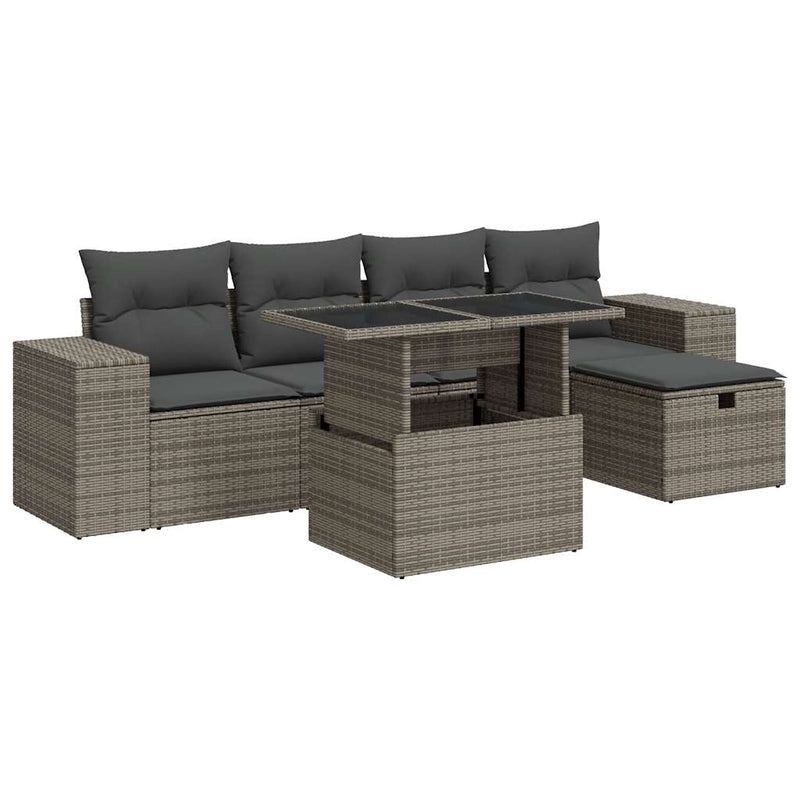 vidaXL 6 Piece Garden Sofa Set with Cushions Grey Poly Rattan