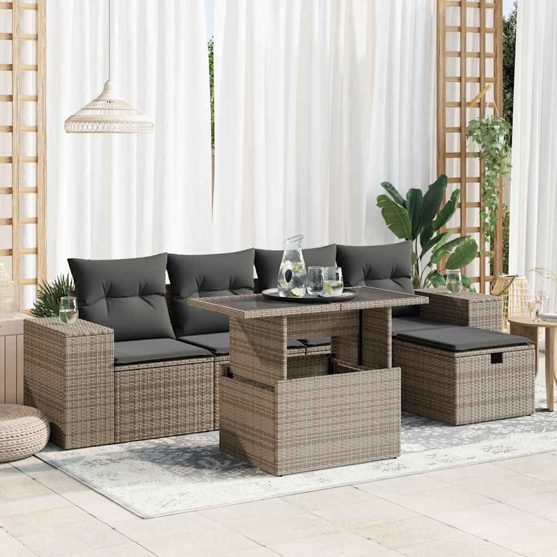 vidaXL 6 Piece Garden Sofa Set with Cushions Grey Poly Rattan