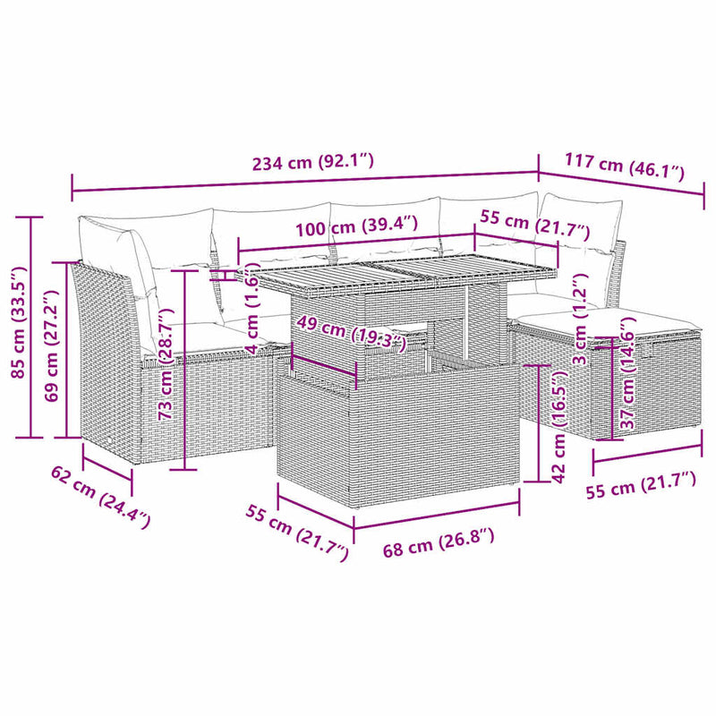 vidaXL 6 Piece Garden Sofa Set with Cushions Grey Poly Rattan Acacia