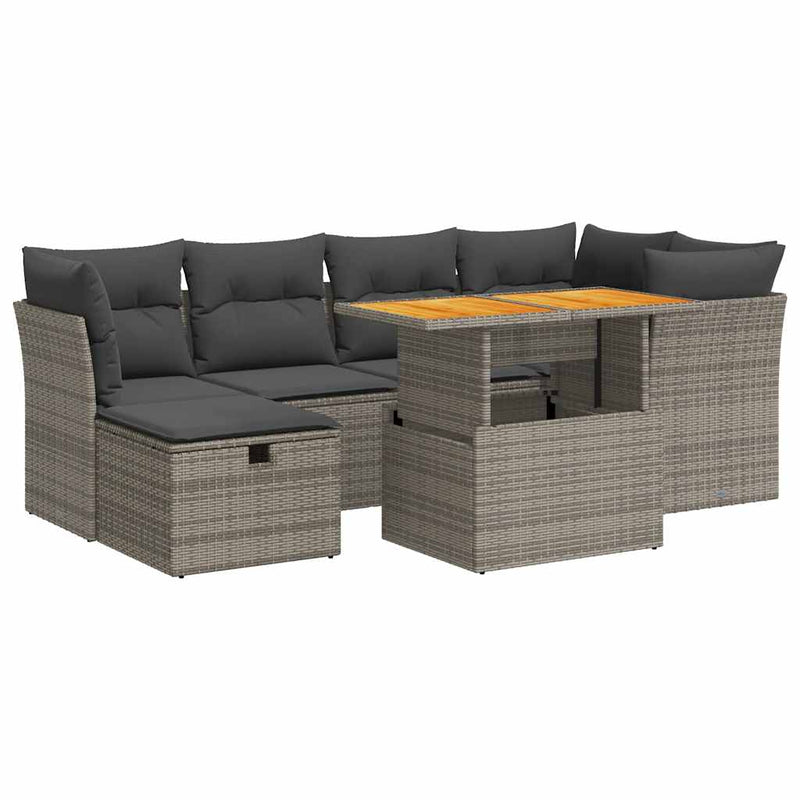 vidaXL 7 Piece Garden Sofa Set with Cushions Grey Poly Rattan Acacia