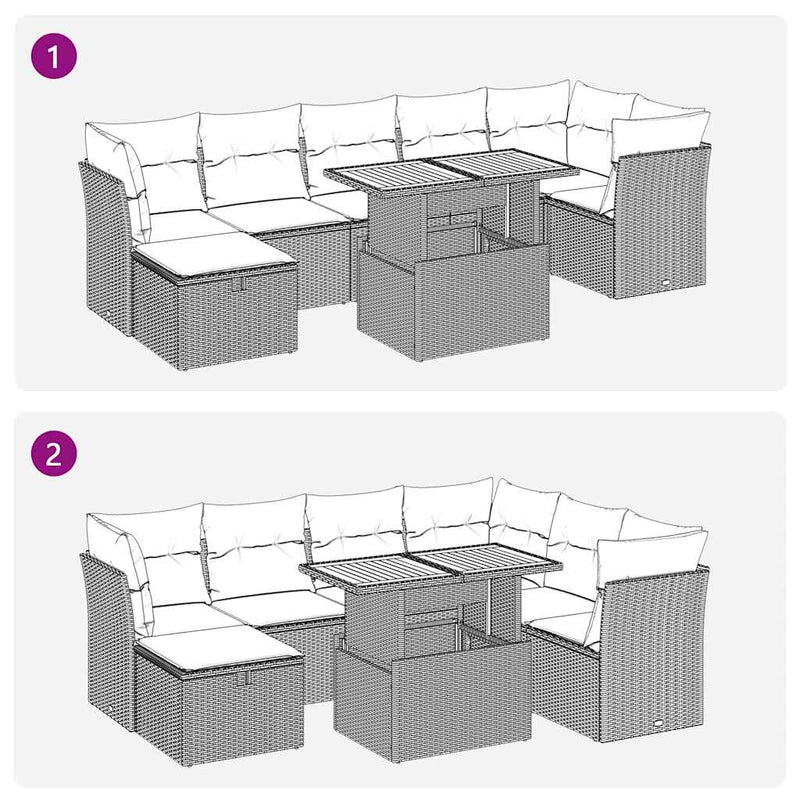 vidaXL 8 Piece Garden Sofa Set with Cushions Black Poly Rattan Acacia