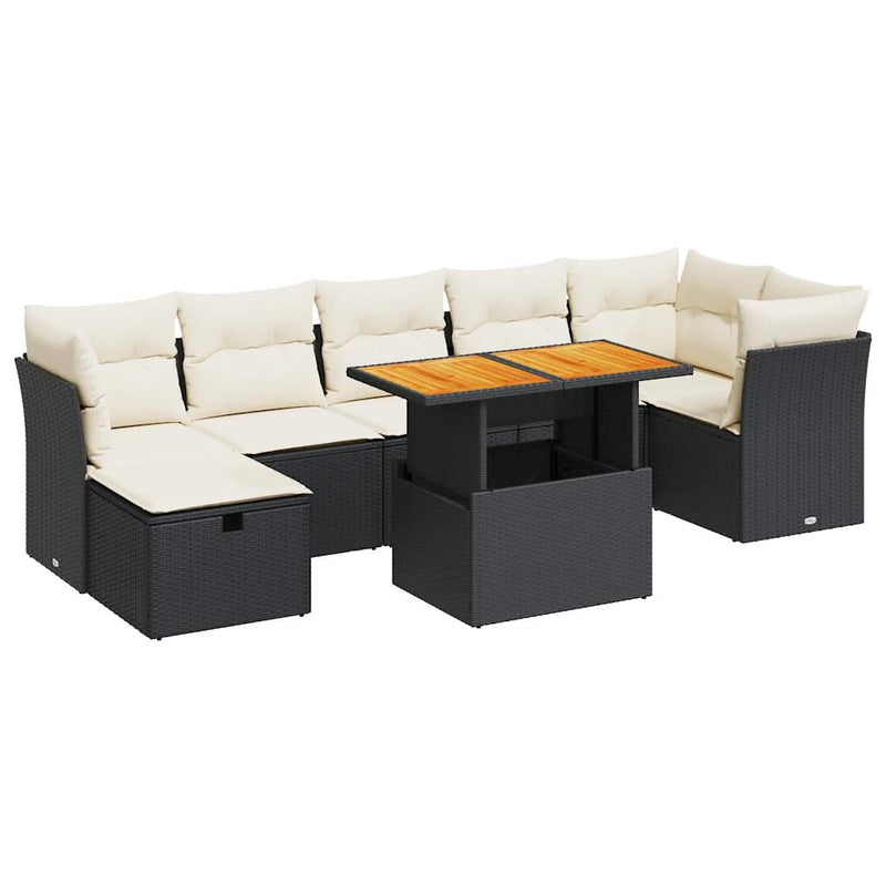 vidaXL 8 Piece Garden Sofa Set with Cushions Black Poly Rattan Acacia