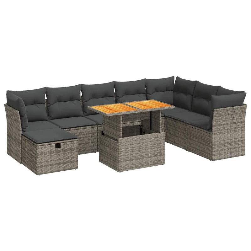 vidaXL 9 Piece Garden Sofa Set with Cushions Grey Poly Rattan Acacia