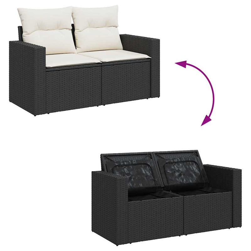 vidaXL 6 Piece Garden Sofa Set with Cushions Black Poly Rattan Acacia