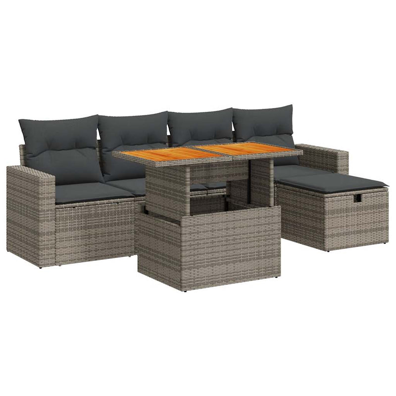 vidaXL 6 Piece Garden Sofa Set with Cushions Grey Poly Rattan Acacia