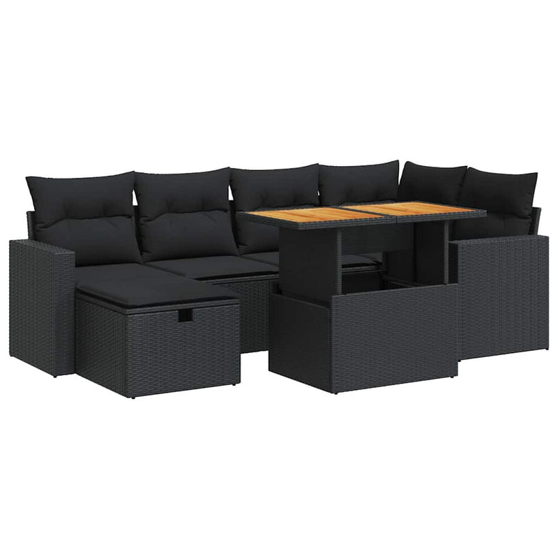 vidaXL 8 Piece Garden Sofa Set with Cushions Black Poly Rattan Acacia