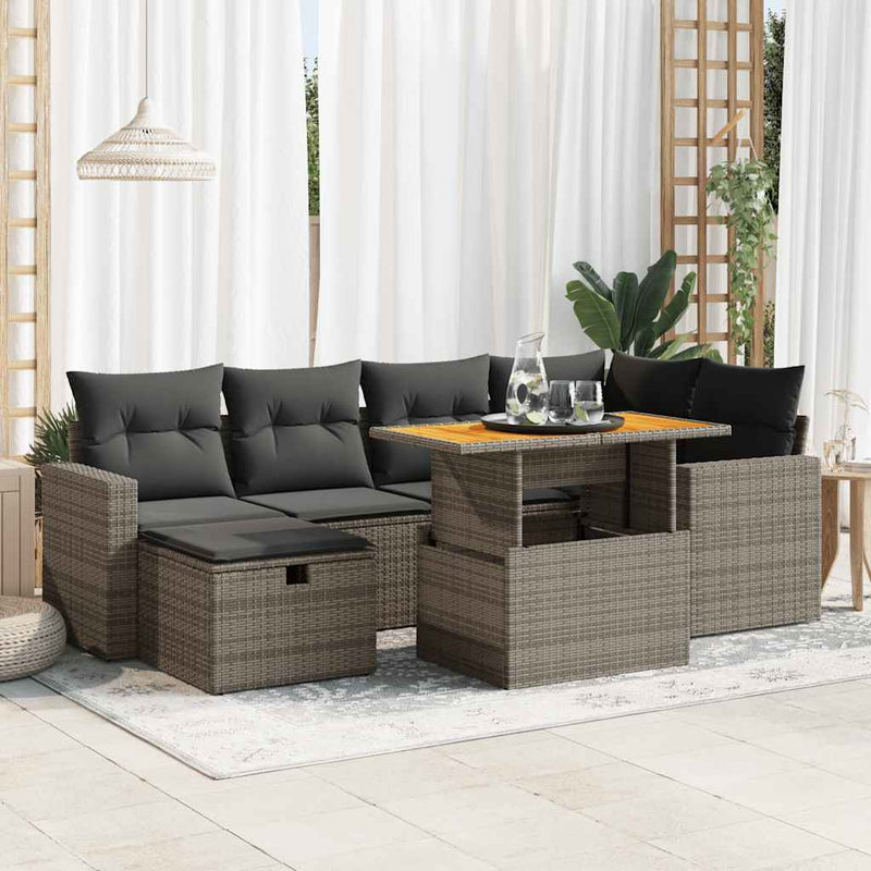 vidaXL 8 Piece Garden Sofa Set with Cushions Grey Poly Rattan Acacia
