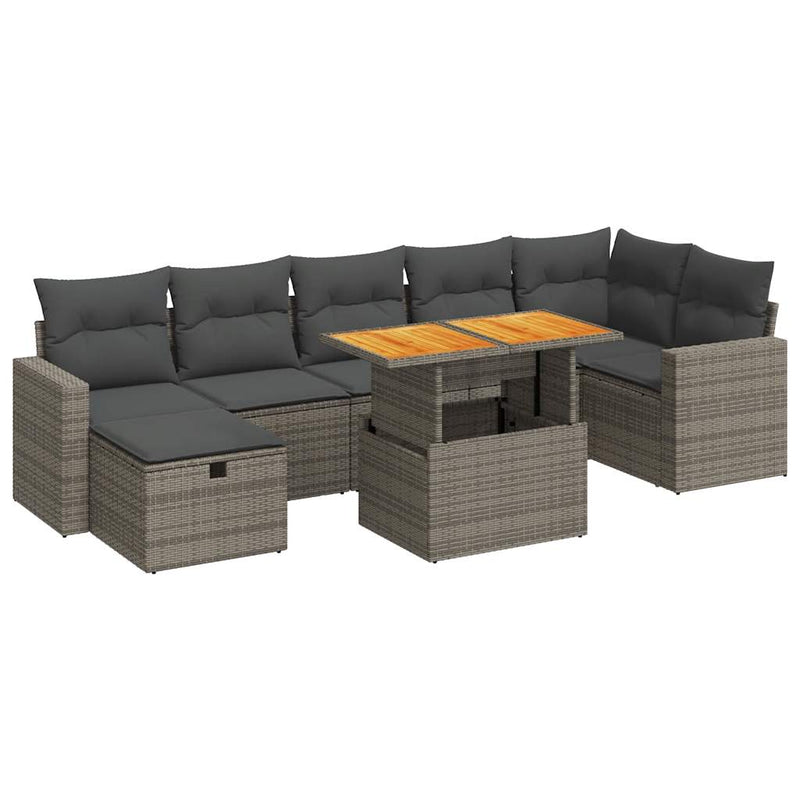 5 Piece Garden Sofa Set with Cushions Grey Poly Rattan Acacia