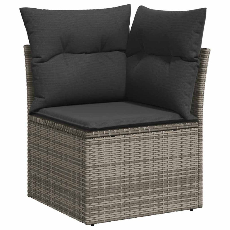 5 Piece Garden Sofa Set with Cushions Grey Poly Rattan Acacia