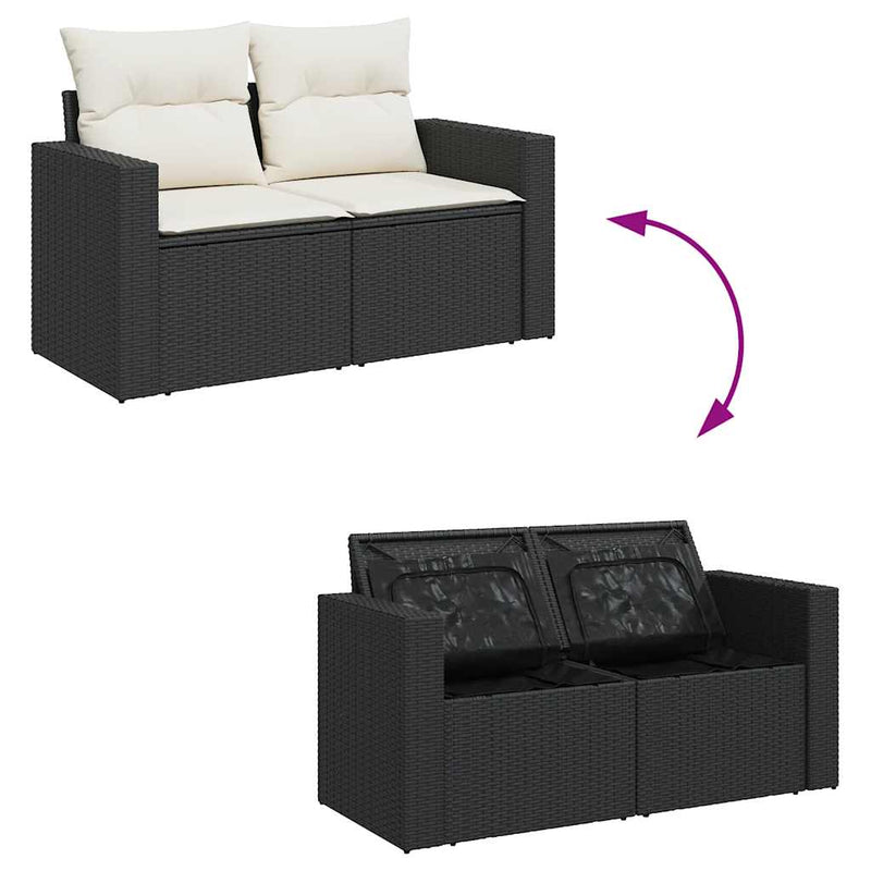 vidaXL 9 Piece Garden Sofa Set with Cushions Black Poly Rattan Acacia