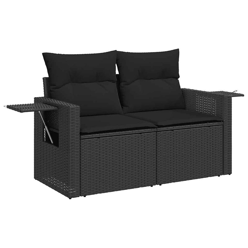 vidaXL 6 Piece Garden Sofa Set with Cushions Black Poly Rattan Acacia