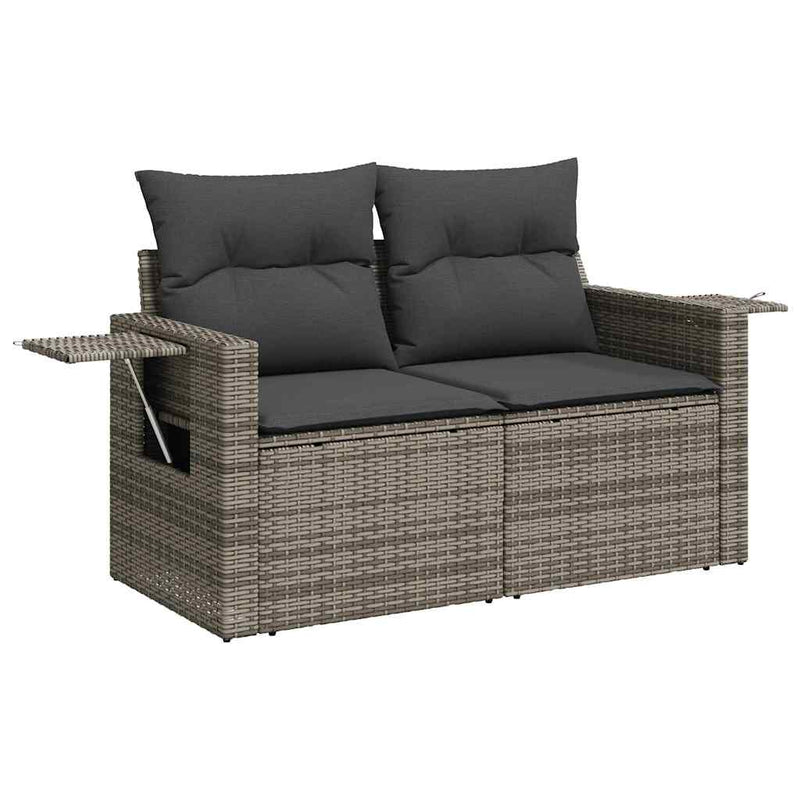 6 Piece Garden Sofa Set with Cushions Grey Poly Rattan Acacia