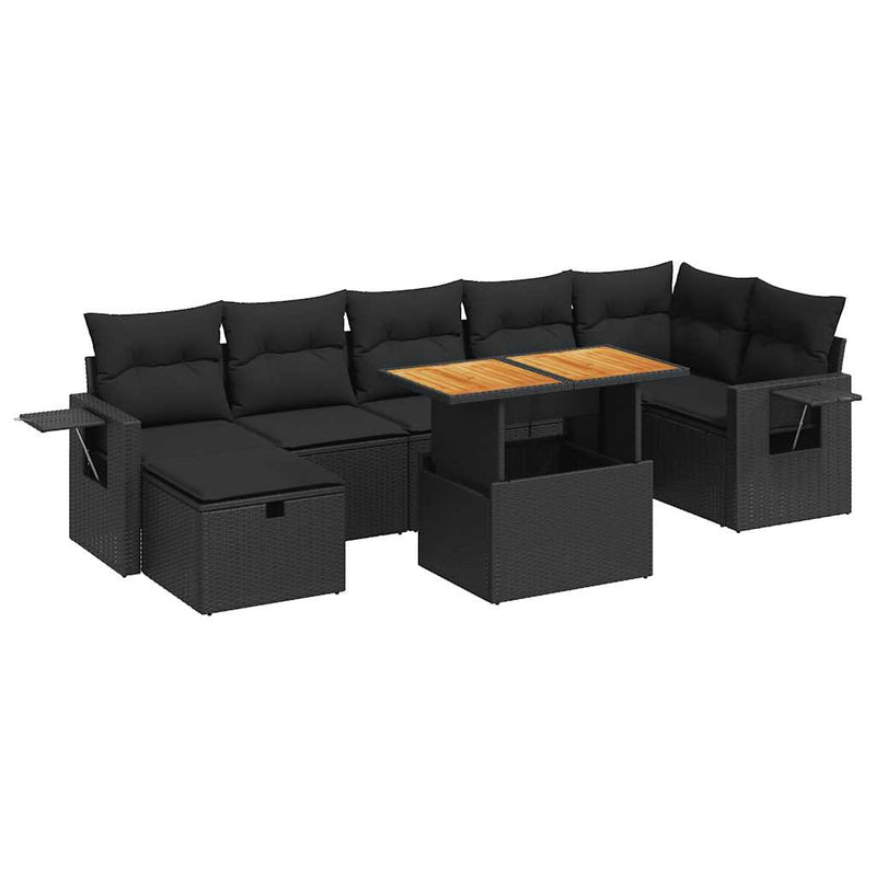 vidaXL 5 Piece Garden Sofa Set with Cushions Black Poly Rattan Acacia