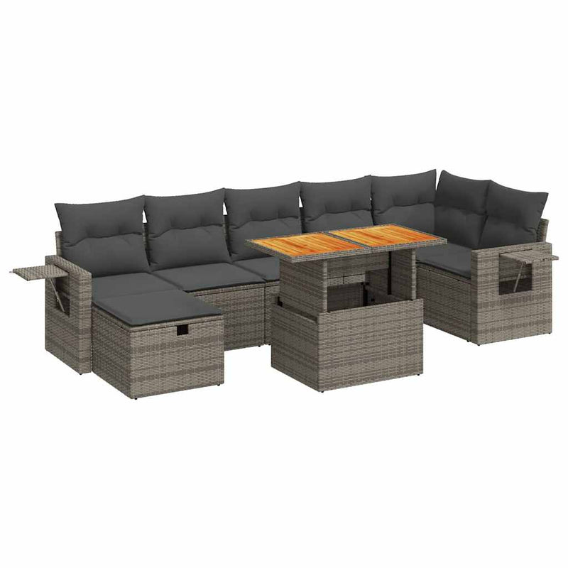 5 Piece Garden Sofa Set with Cushions Grey Poly Rattan Acacia