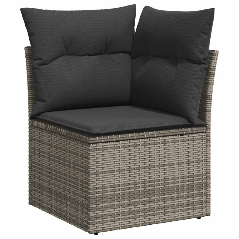 9 Piece Garden Sofa Set with Cushions Grey Poly Rattan Acacia