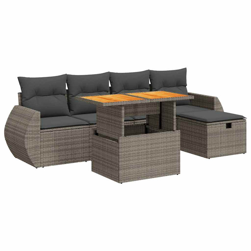 vidaXL 6 Piece Garden Sofa Set with Cushions Grey Poly Rattan Acacia