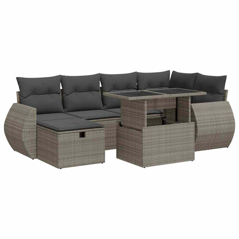 vidaXL 8 Piece Garden Sofa Set with Cushions Grey Poly Rattan Acacia