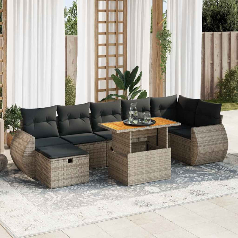 vidaXL 5 Piece Garden Sofa Set with Cushions Grey Poly Rattan Acacia