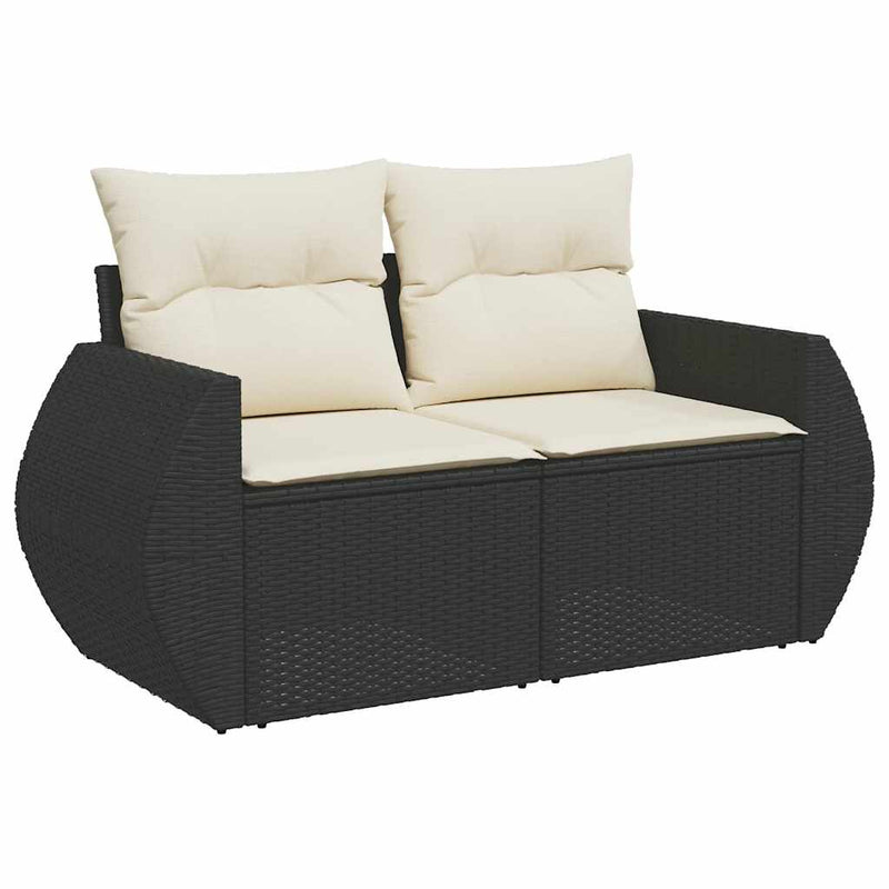vidaXL 9 Piece Garden Sofa Set with Cushions Black Poly Rattan Acacia
