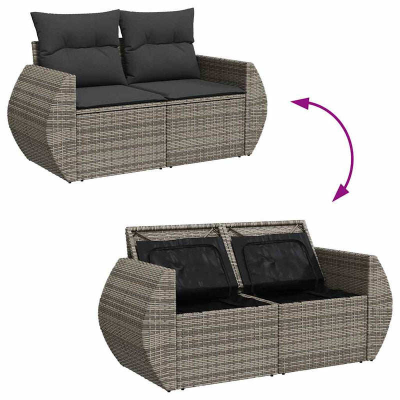 vidaXL 9 Piece Garden Sofa Set with Cushions Grey Poly Rattan Acacia