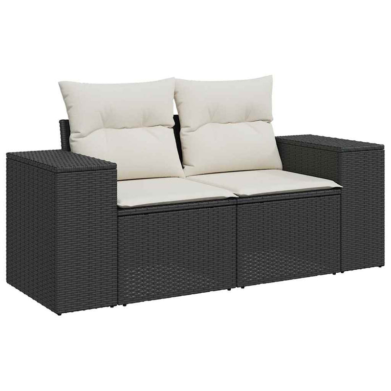 vidaXL 6 Piece Garden Sofa Set with Cushions Black Poly Rattan Acacia
