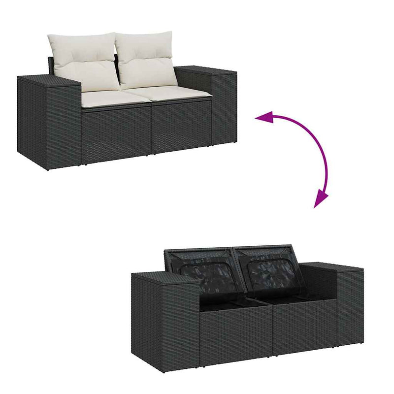 vidaXL 6 Piece Garden Sofa Set with Cushions Black Poly Rattan Acacia