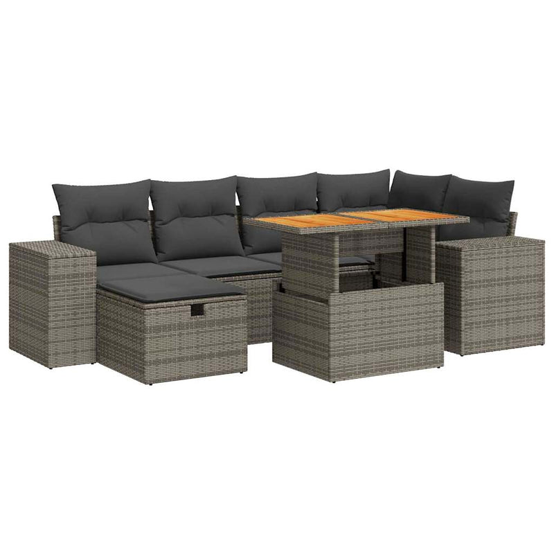 vidaXL 8 Piece Garden Sofa Set with Cushions Grey Poly Rattan Acacia