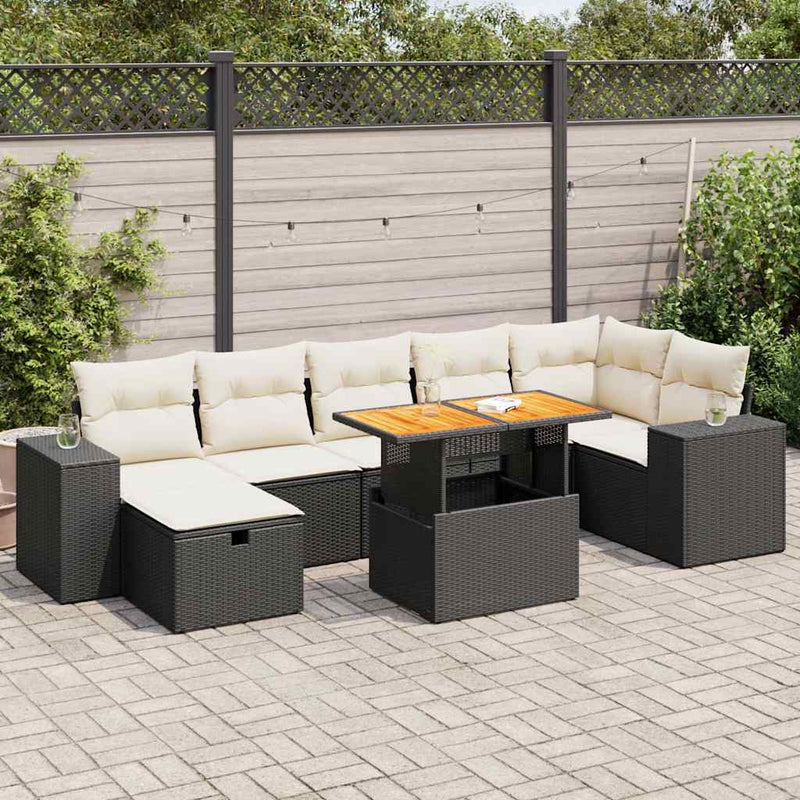 vidaXL 5 Piece Garden Sofa Set with Cushions Black Poly Rattan Acacia
