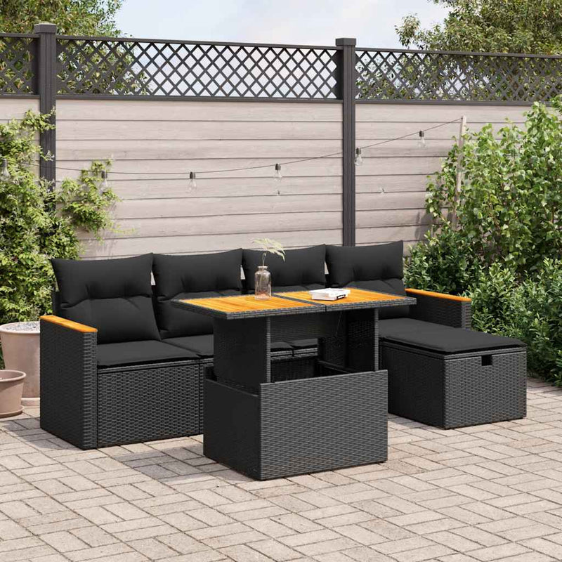 vidaXL 6 Piece Garden Sofa Set with Cushions Black Poly Rattan
