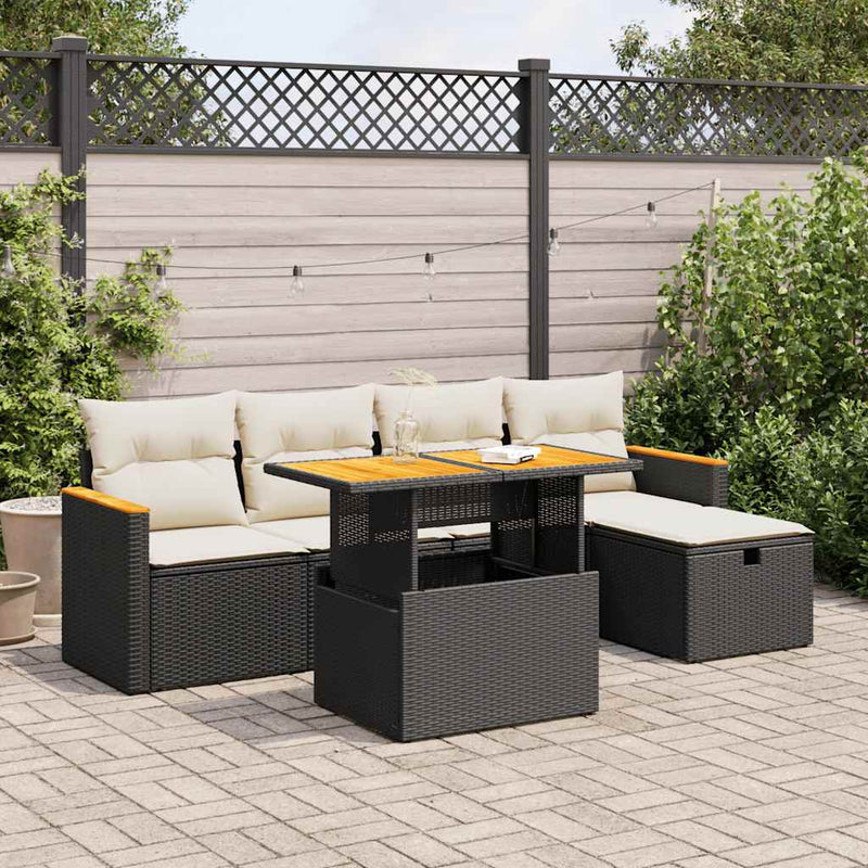 vidaXL 6 Piece Garden Sofa Set with Cushions Black Poly Rattan