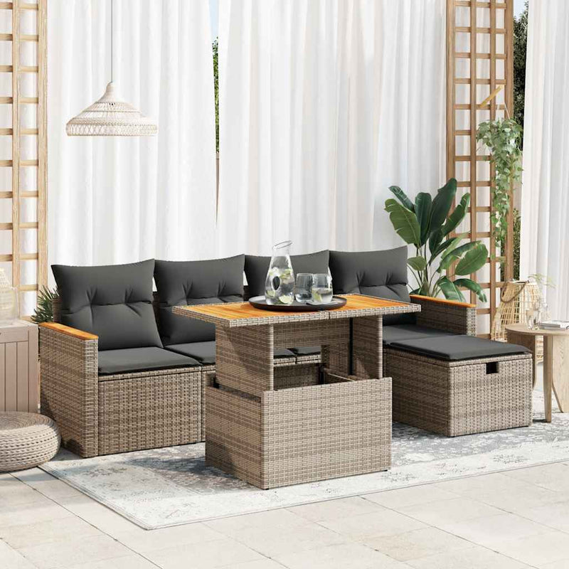vidaXL 6 Piece Garden Sofa Set with Cushions Grey Poly Rattan