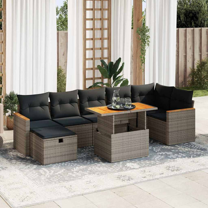 5 Piece Garden Sofa Set with Cushions Grey Poly Rattan