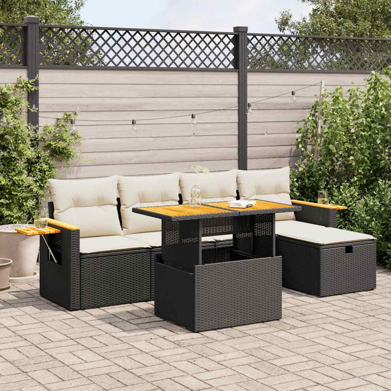 vidaXL 6 Piece Garden Sofa Set with Cushions Black Poly Rattan
