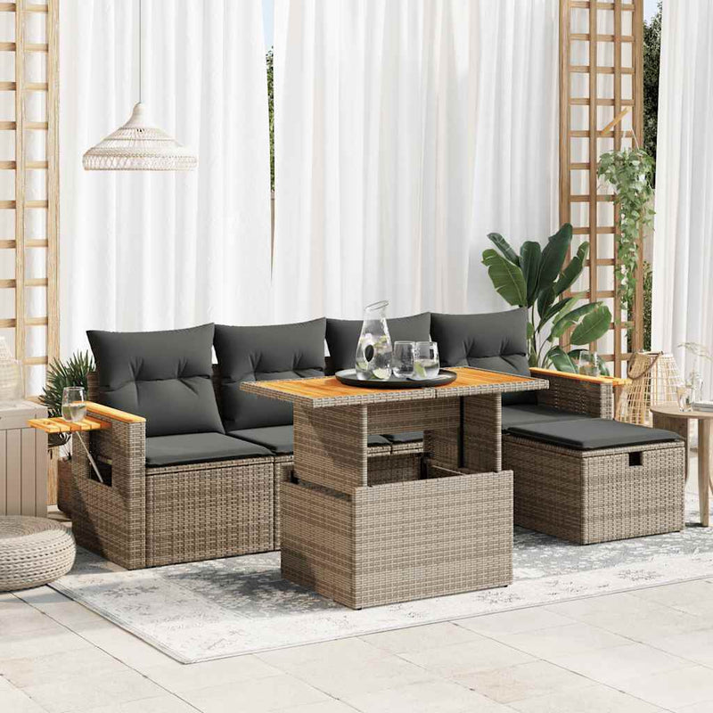 vidaXL 6 Piece Garden Sofa Set with Cushions Grey Poly Rattan