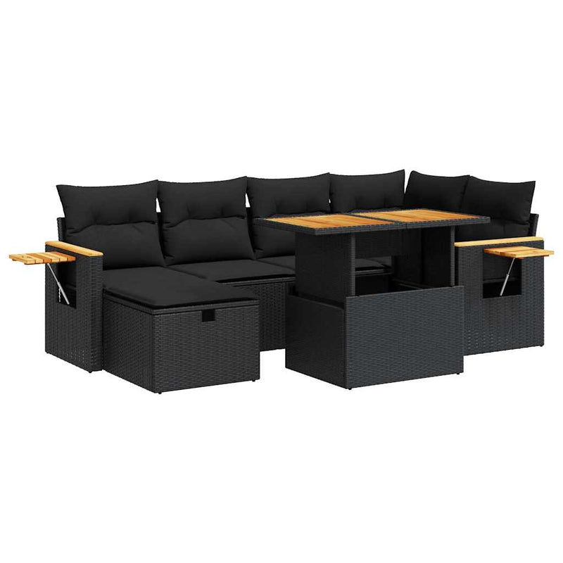 vidaXL 8 Piece Garden Sofa Set with Cushions Black Poly Rattan