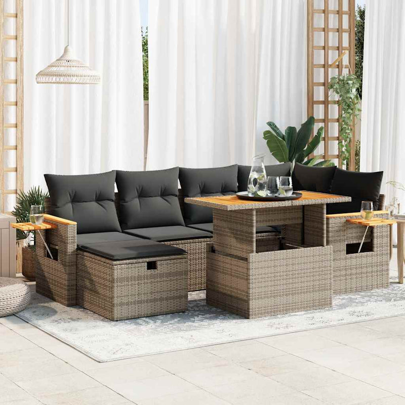 vidaXL 8 Piece Garden Sofa Set with Cushions Grey Poly Rattan