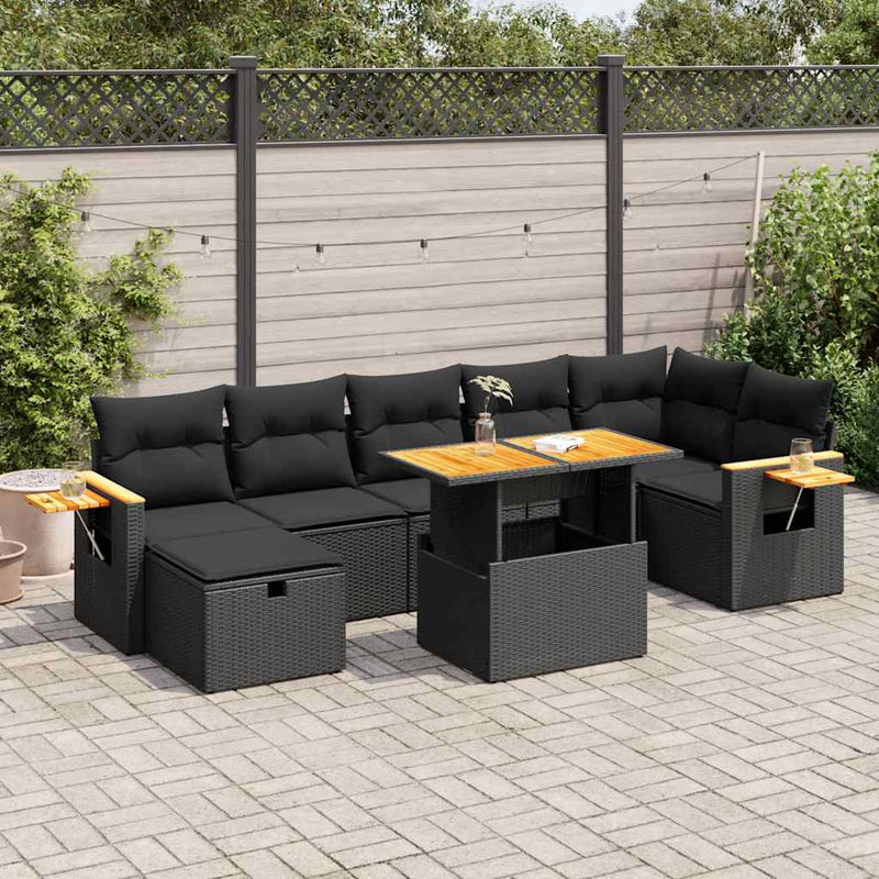 vidaXL 5 Piece Garden Sofa Set with Cushions Black Poly Rattan