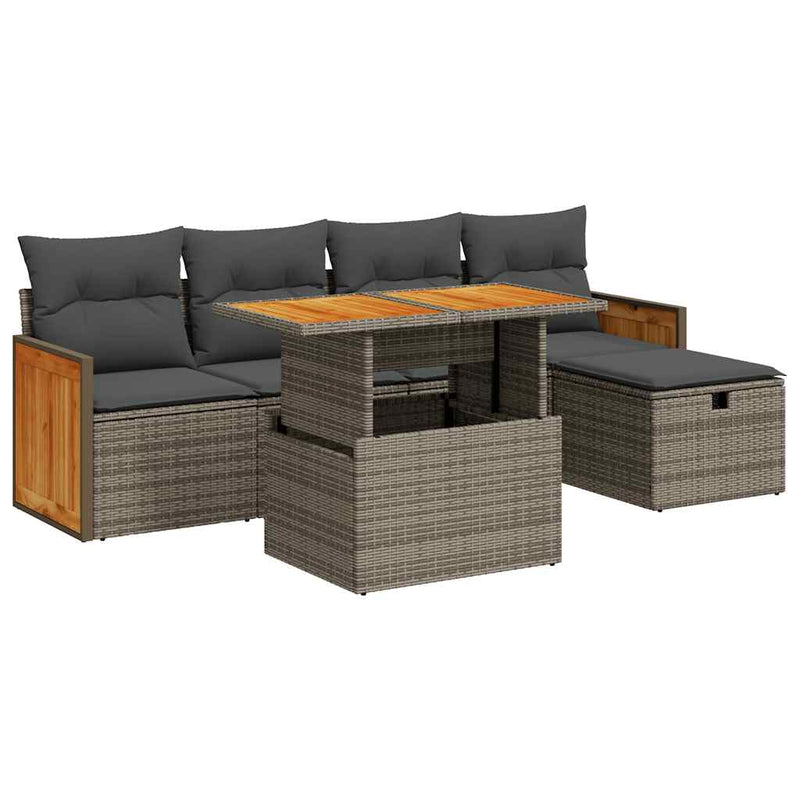 vidaXL 6 Piece Garden Sofa Set with Cushions Grey Poly Rattan