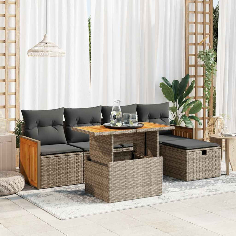 vidaXL 6 Piece Garden Sofa Set with Cushions Grey Poly Rattan