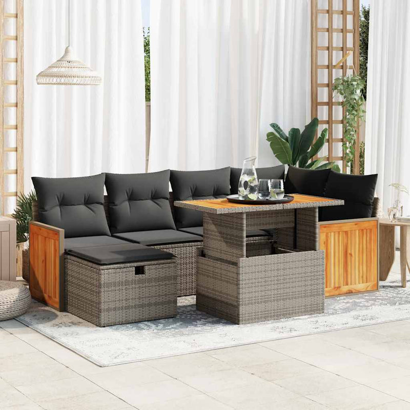 vidaXL 8 Piece Garden Sofa Set with Cushions Grey Poly Rattan