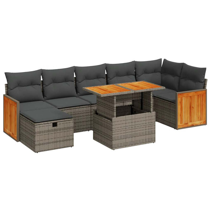 5 Piece Garden Sofa Set with Cushions Grey Poly Rattan