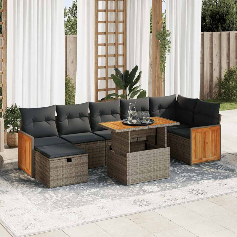 5 Piece Garden Sofa Set with Cushions Grey Poly Rattan