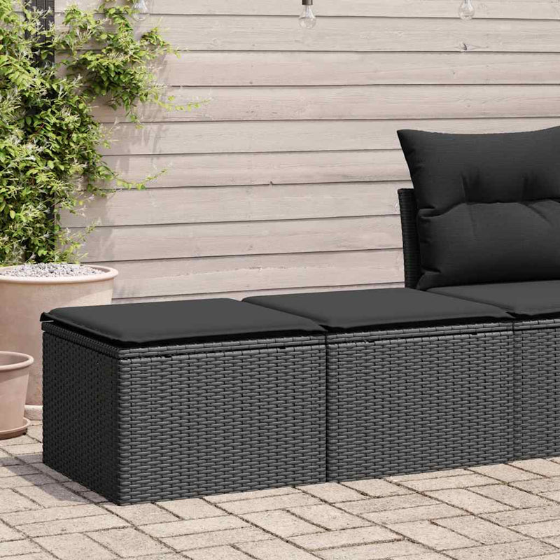 2 Piece Garden Sofa Set with Cushions Black Poly Rattan Acacia