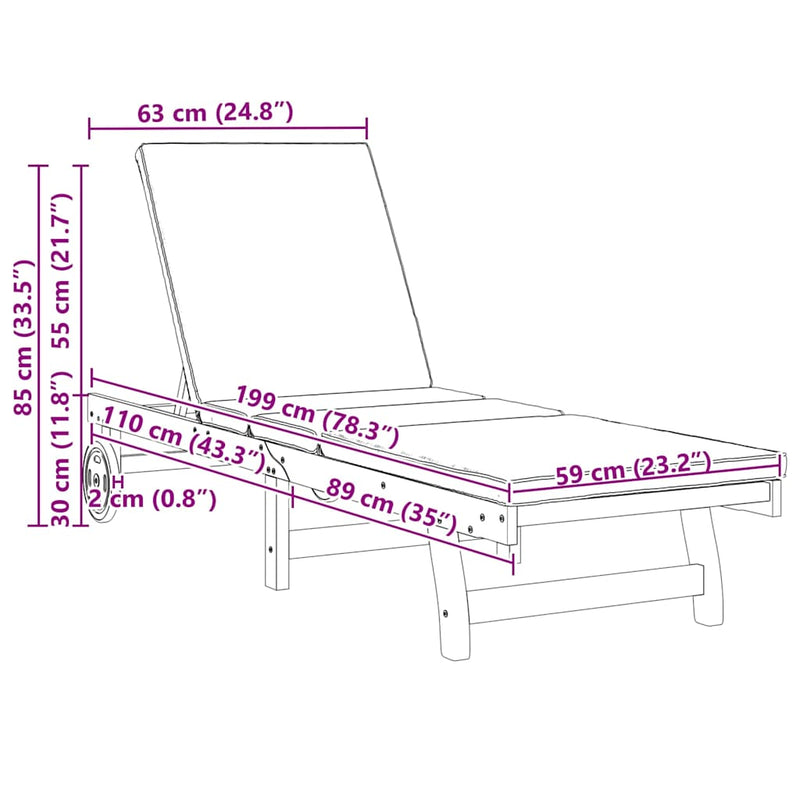 vidaXL Sun Lounger Reclining Brown 63 x 199 x 85cm Solid Acacia wood