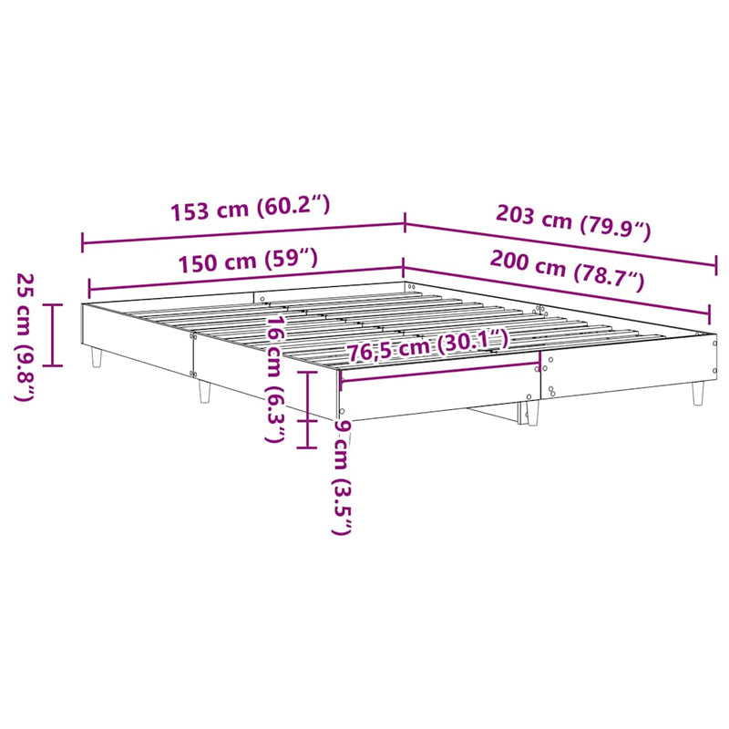 vidaXL Bed Frame No Mattress Sonoma Oak 150x200 cm Engineered Wood