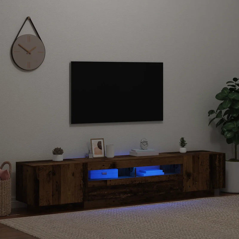 TV Cabinet with LED Lights Old Wood 200x35x40 cm Engineered Wood