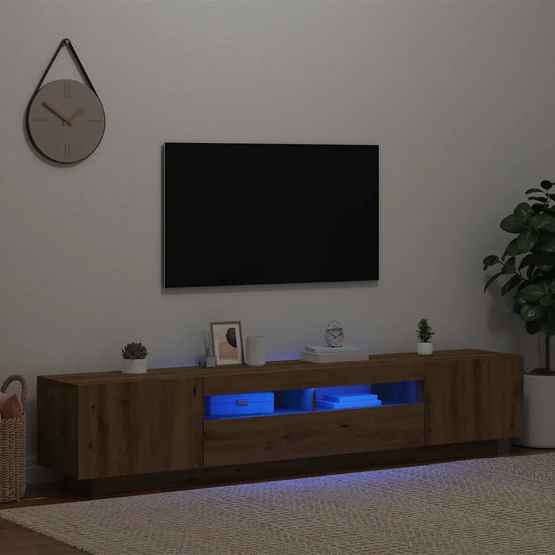 TV Cabinet with LED Lights Artisan Oak 200x35x40 cm Engineered Wood