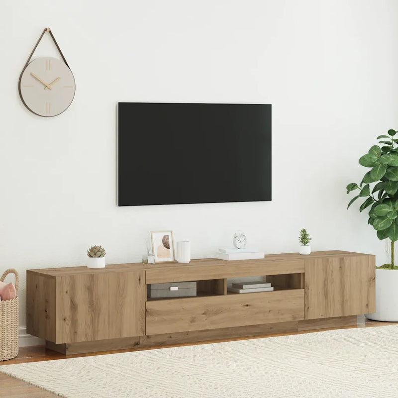 TV Cabinet with LED Lights Artisan Oak 200x35x40 cm Engineered Wood