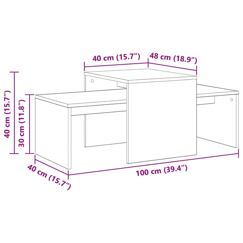 vidaXL Nesting Tables Black Oak 100 x 48 x 40 cm Engineered Wood